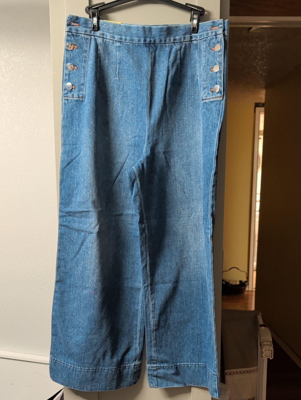 CeCe Blue Denim Wide-Leg Sailor Pants